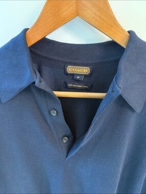 Coach 100% Sea Island Cotton Navy Long-Sleeve Polo Knit